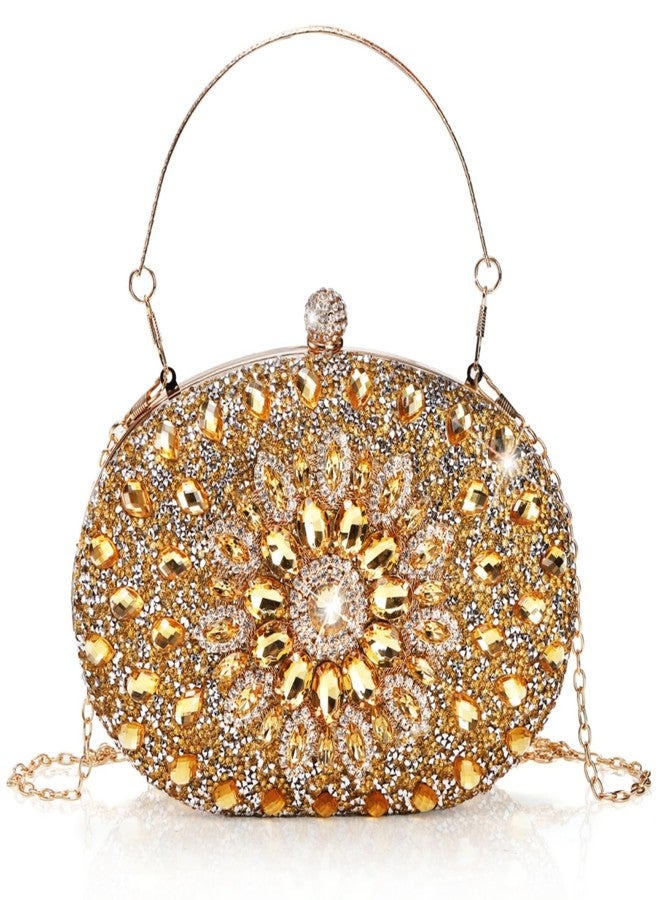 WRINGKIT Rhinestone Evening Clutch Purse, Gold Sparkling Glitter Wrist Clutch Bag with Detachable Chain, Crystal Diamond Lady HandBag for Wedding, Party, Prom, Date Night - Image 1